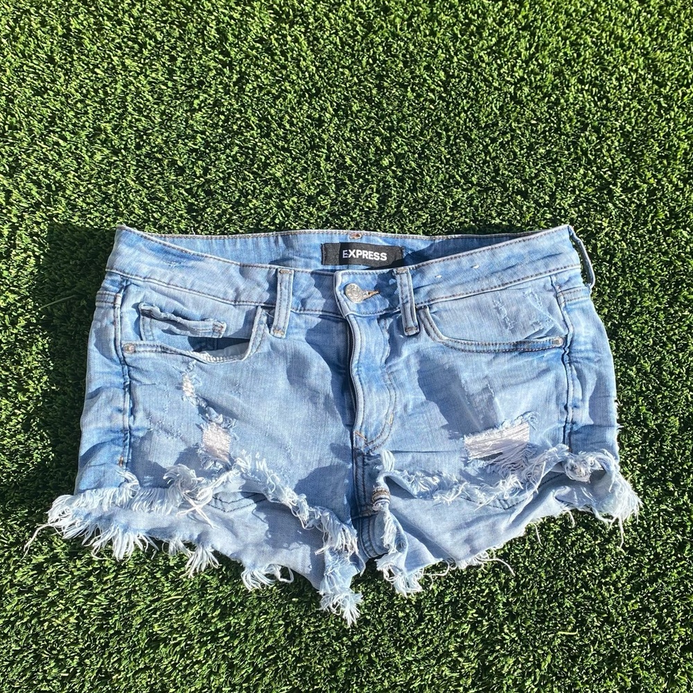 Express distressed denim shorts